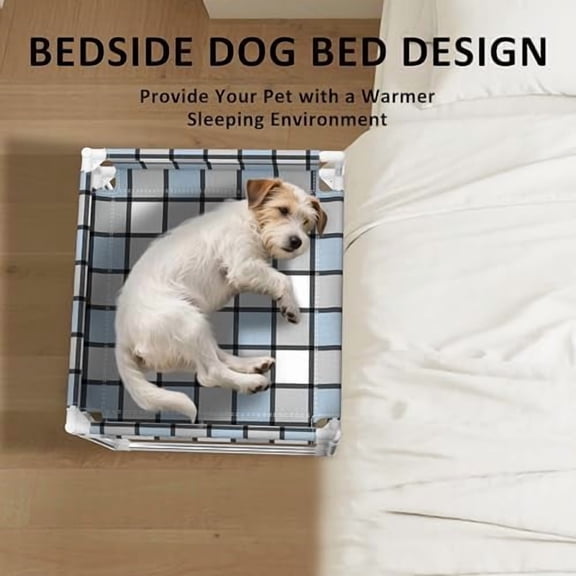 Bedside Window Pet Cat Bed - Dog Bed with Guardrail Extension Attached to Human Bed Height Elevated Dogs Cats Window Perch Bedside Dog Cot Sleeper Hammock Furniture Pet Beds (20'' x 20'' x 24'')