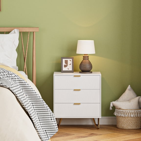 Bedside cabinet with three drawers for the bedroom, modern storage unit for bedroom organisation, featuring anti-tip hardware. Suitable for living rooms, dressing rooms, children's bedrooms, and offi