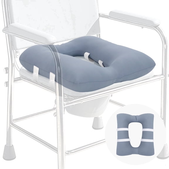 RoamReady Machine Washable Bedside Commode Cushion, Soft Padded Toilet Seat Riser, 4 Fixing Straps, 17" X 14", For Seniors & Adults, Blue