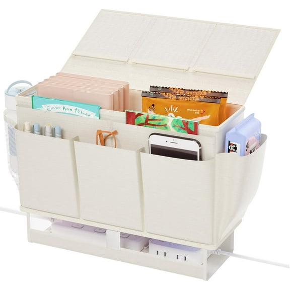Bedside storage box, bedside organizer, bedside storage box with 11 pockets and power socket
