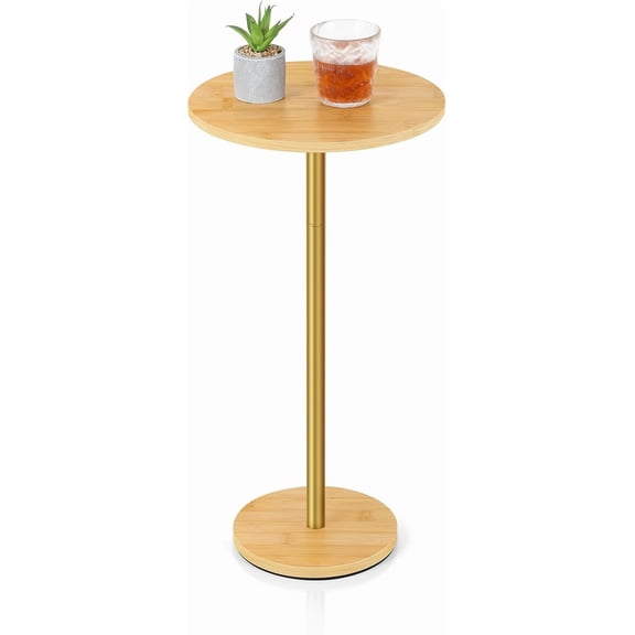 Bedside table, living room table, small beverage table, small space round base decorative side table, modern coffee cocktail table, suitable for living room, bedroom, natural styleWood color