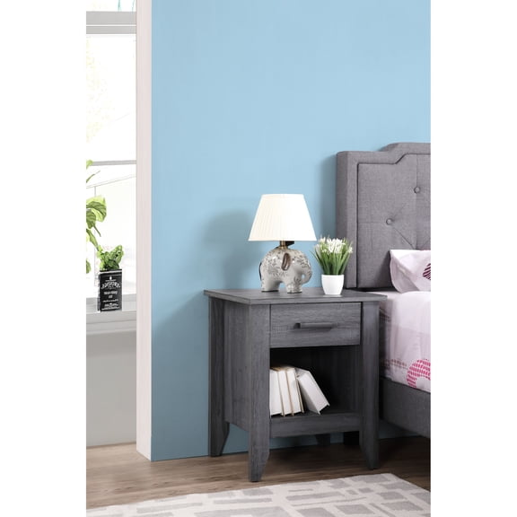 Bedside table with ample storage / Bedroom organization helper / Gray finish for style