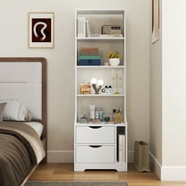 Bedside table with bookshelf, bedroom bedside table with two storage drawers, versatile, suitable for placement in bedroom, study, living room, etc.