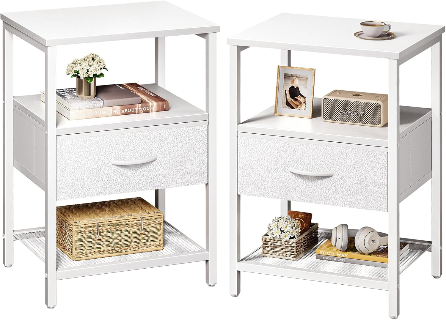 Table Storage Mesh Bedside tables (set of 2), bedside tables with fabric drawers, mesh ...