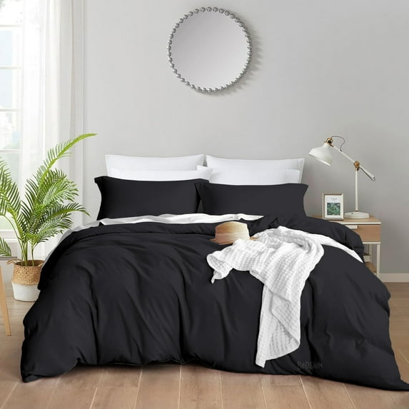 Bedsium Duvet Cover Cotton Solid - Duvet Cover 3 pcs, Includes 1 Duvet Cover Black 3 pcs, Includes 1 Duvet Cover - Eastern King Size (118x110) with Zipper Closure & 2 Pillow Shams, NO Comforter