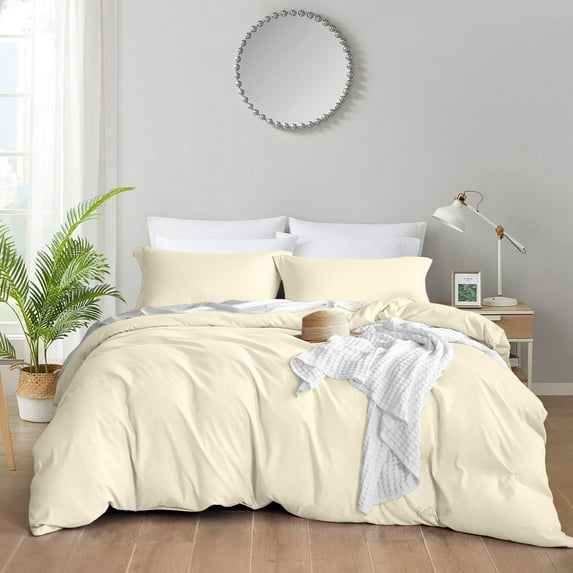 Bedsium Duvet Cover Cotton Solid - Duvet Cover 3 pcs, Includes 1 Duvet Cover Ivory 3 pcs, Includes 1 Duvet Cover - King/Cal King (94x104) with Zipper Closure & 2 Pillow Shams, NO Comforter