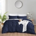 thumbnail image 1 of Bedsium Duvet Cover Cotton Solid - Duvet Cover 3 pcs, Includes 1 Duvet Cover Navy Blue 3 pcs, Includes 1 Duvet Cover - Oversized Queen (100x100) with Zipper Closure & 2 Pillow Shams, NO Comforter, 1 of 4