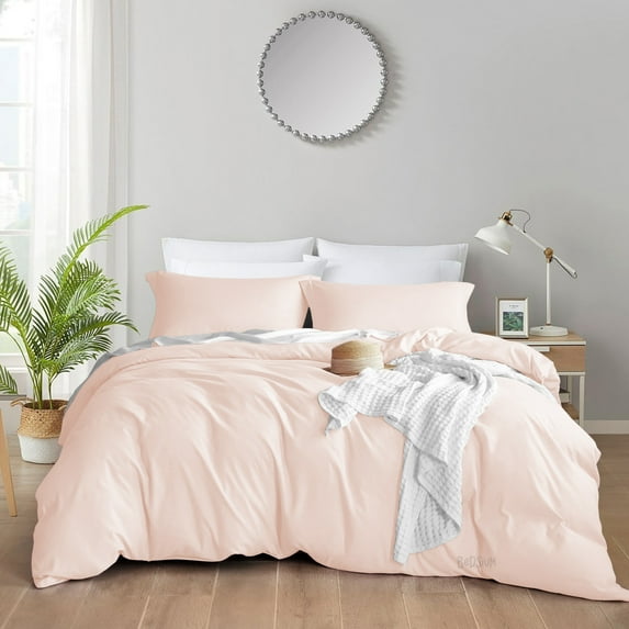 Bedsium Duvet Cover Cotton Solid - Duvet Cover 3 pcs, Includes 1 Duvet Cover Blush 3 pcs, Includes 1 Duvet Cover - Oversized King (120x98) with Zipper Closure & 2 Pillow Shams, NO Comforter