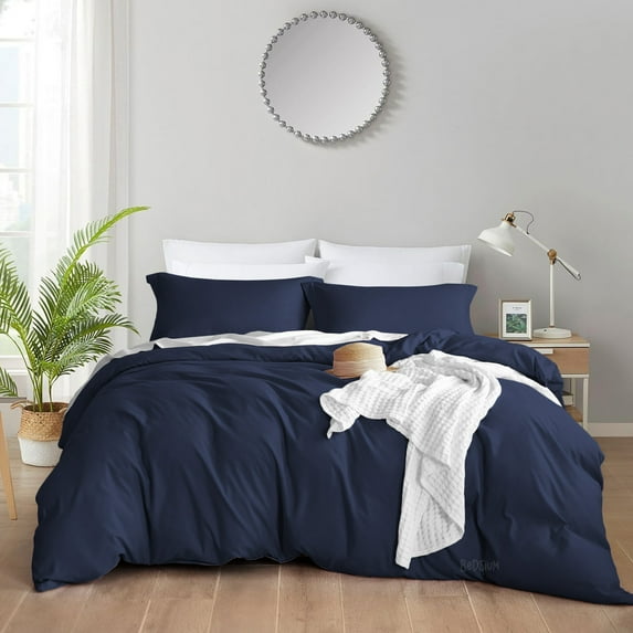 Bedsium Duvet Cover Cotton Solid - Duvet Cover 3 pcs, Includes 1 Duvet Cover Navy Blue 3 pcs, Includes 1 Duvet Cover - Alaskan King (132x120) with Zipper Closure & 2 Pillow Shams, NO Comforter