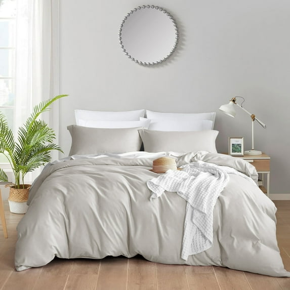 Bedsium Duvet Cover Cotton Solid - Duvet Cover 3 pcs, Includes 1 Duvet Cover Silver 3 pcs, Includes 1 Duvet Cover - Super King Plus (120X120) with Zipper Closure & 2 Pillow Shams, NO Comforter