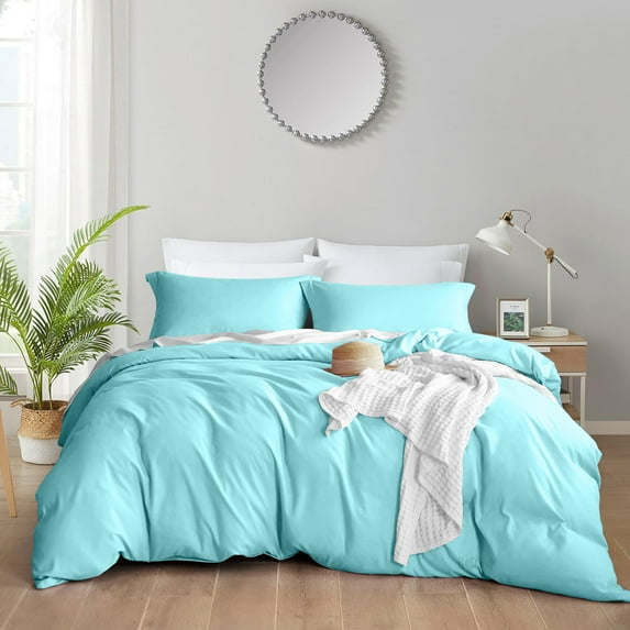 Bedsium Duvet Cover Cotton Solid - Duvet Cover Aqua Blue 3 pcs, Includes 1 Duvet Cover - Twin/Twin XL (68x90) with Zipper Closure & 2 Pillow Shams, NO Comforter
