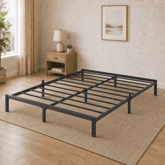 Bedsnus 10" King Bed Frame, Heavy Duty Metal Platform Bed Frame with Mattress Retainer Brackets, No Box Spring Needed, Black