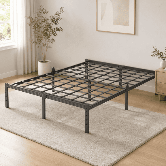 Bedsnus 12" Queen Metal Bed Frame with Grid Support, Heavy Duty Mattress Foundation, Raised Edge Design, Easy Assembly Bed Base with Underbed Storage
