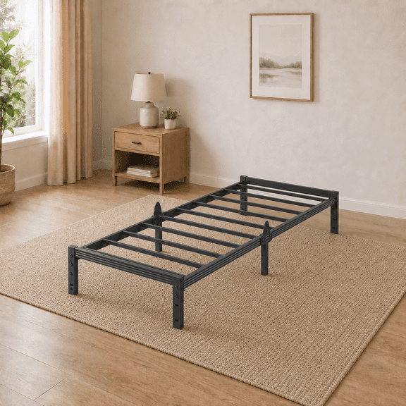 Bedsnus 10" Twin-XL Bed Frame, Heavy Duty Metal Platform Bed Frame with Mattress Retainer Brackets, No Box Spring Needed, Black
