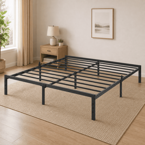 Bedsnus 14" King Bed Frame, Heavy Duty Metal Platform Bed Frame with Mattress Retainer Brackets, No Box Spring Needed, Black