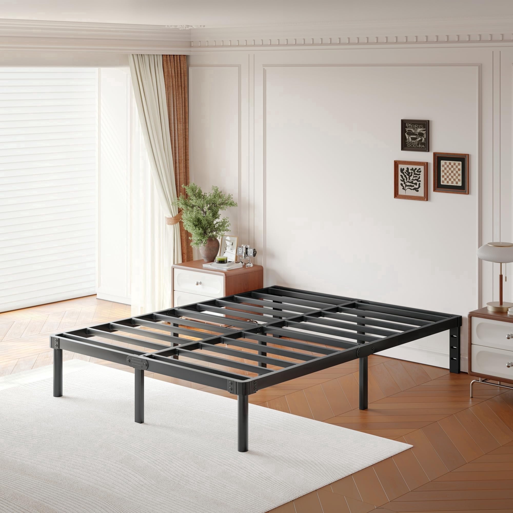Solid Assembly Bedsnus 14 inch King Size Solid Metal Bed Frame with Rounded Legs ...