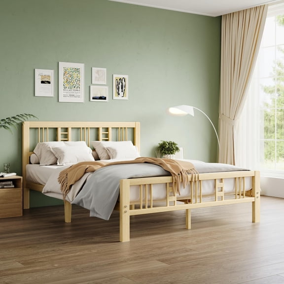 Bedsnus Solid Bamboo Platform Bed Frame with Headboard & Footboard, Sturdy Wood Mattress Foundation, Noise-Free, No Box Spring Needed, Queen