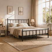 Bedsunus Classic Metal Platform Bed Frame with Headboard and Footboard, Heavy Duty Steel Mattress Foundation, No Box Spring Needed, Queen