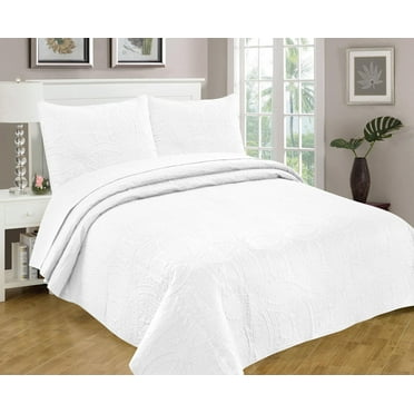 Bedspread Coverlet 3 Pcs Set Oversized 118 x 106 King Size White Color
