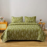 Bedspread Coverlet Set Twin Size Floral Quilts Set Bedding Lightweight Floral Quilt Collection Home Bedspread Sping Plants Olive Green Botanical Quilt Bedding Garden Bedspread+1 Pillow Sham