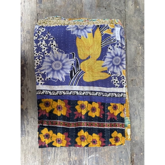 Bedspread Kantha Work Winter Counterpane Reversible Reversible Mat Quilt Gudari