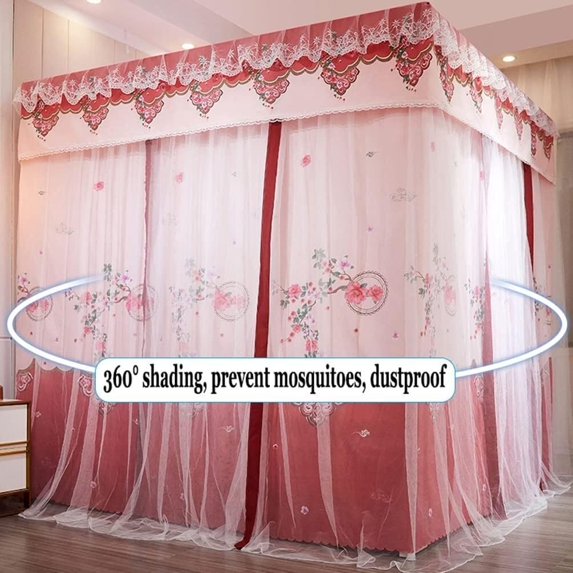 Bedspread for Twin Size Bed, Mosquito Net Canopy with Decorative Lace