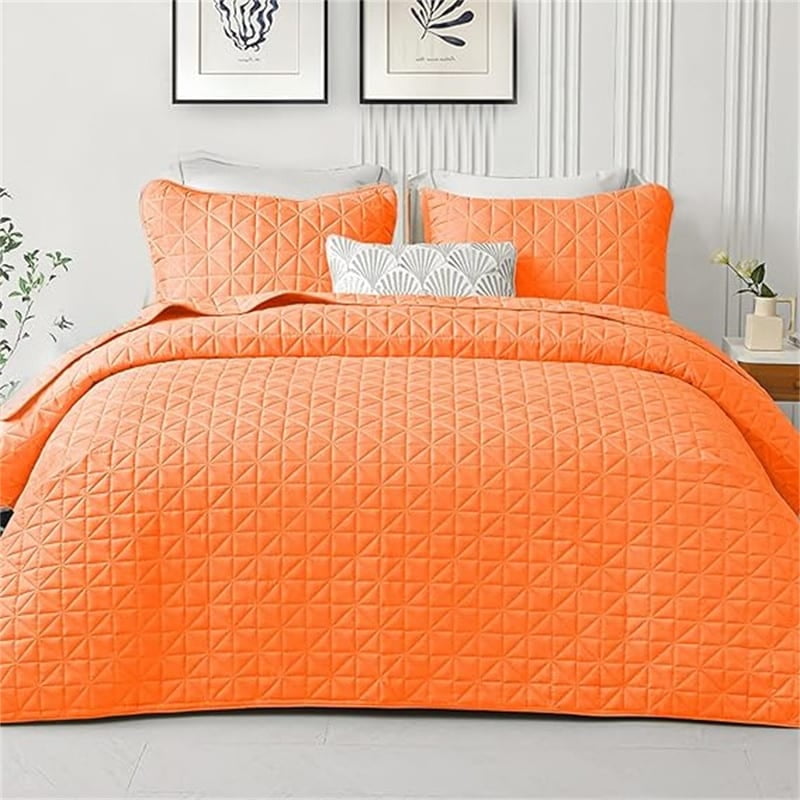 Vibrant Orange Geometric Quilted Full/Queen Bedding Set