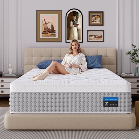 Bedstory Veluna 14 inch Firm King Size Hybrid Mattress in a Box, Pain Relief, CertiPUR-US, 365 Night Trial