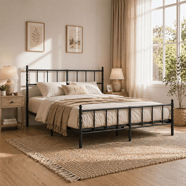 Bedsunus Classic Metal Platform Bed Frame with Headboard and Footboard ...