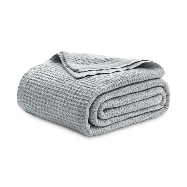 Bedsure 100 Cotton Blankets Queen Grey Waffle Weave Blankets for All