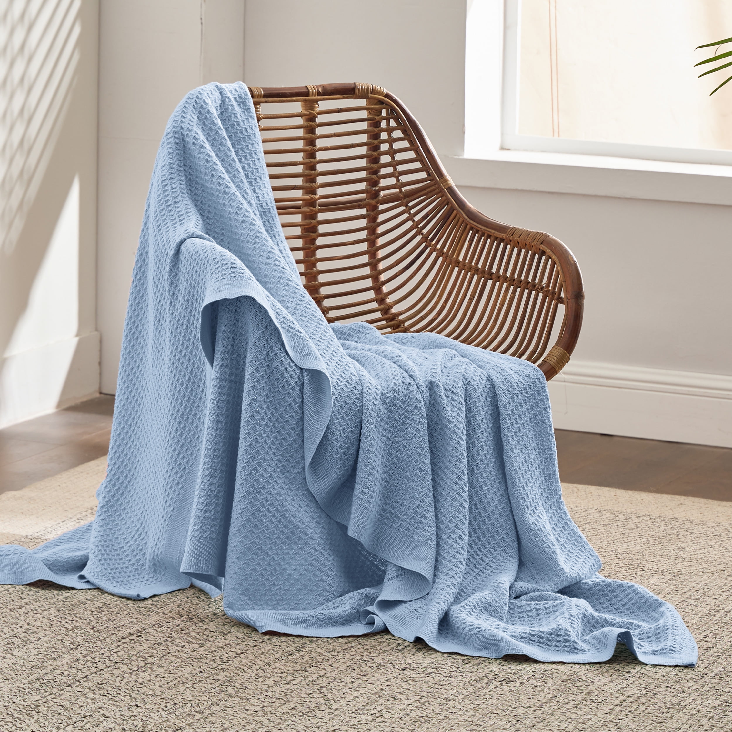 Bedsure 100 Cotton TwinXL Blue Blanket Waffle Weave for All Seasons