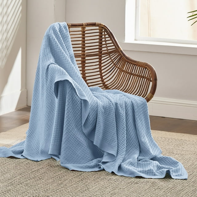 Cozy Comfort 100 Cotton Blankets TwinXL Blue Waffle Weave Blankets