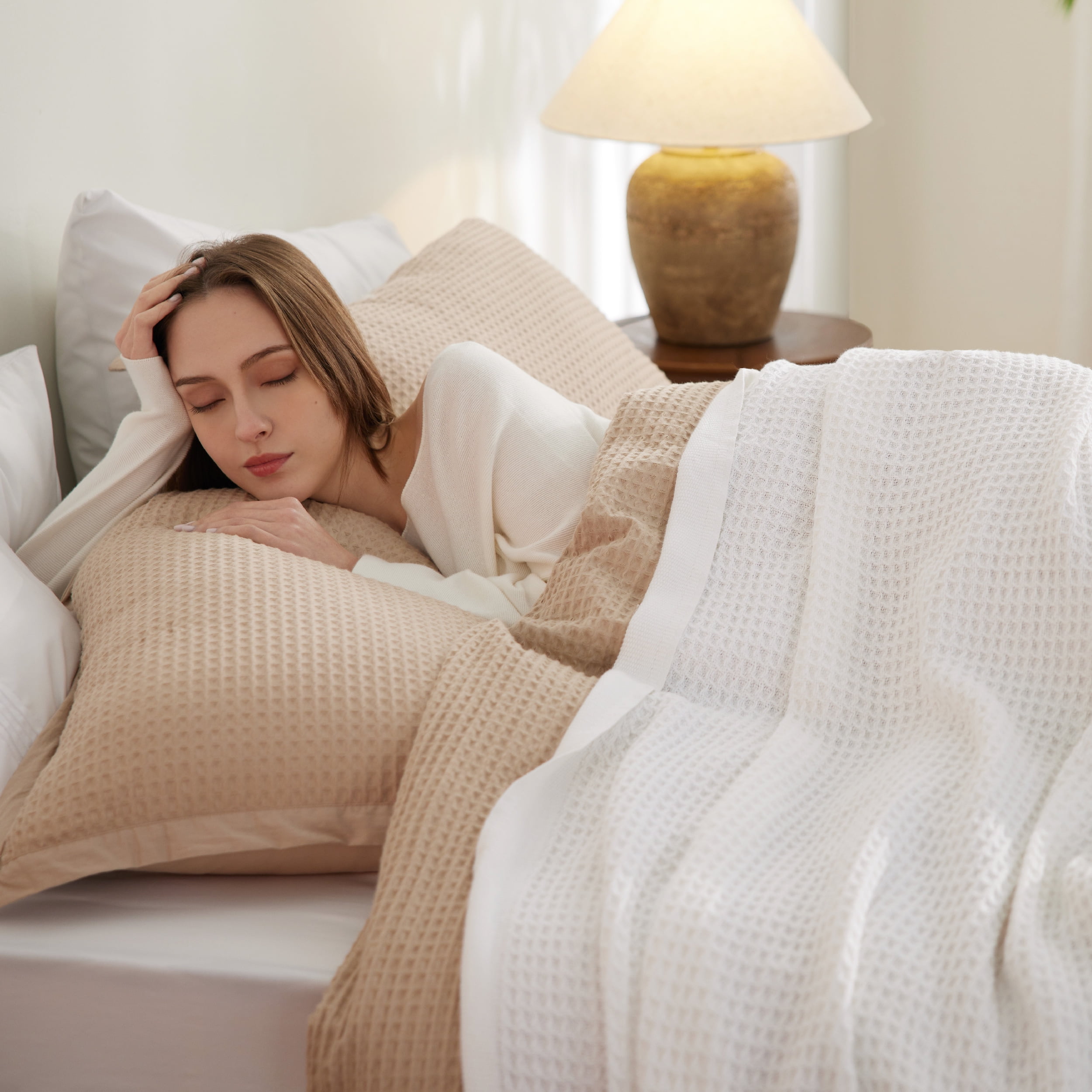 Bedsure 100 Cotton Blankets TwinXL White Waffle Weave Blankets for