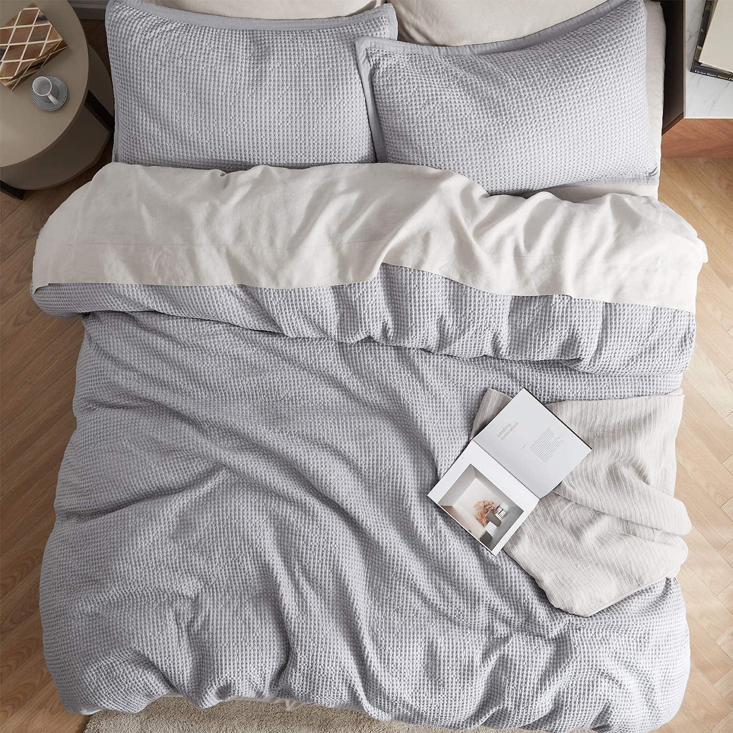 Bedsure 100 Cotton Waffle Weave Duvet Cover Queen Size, Soft and