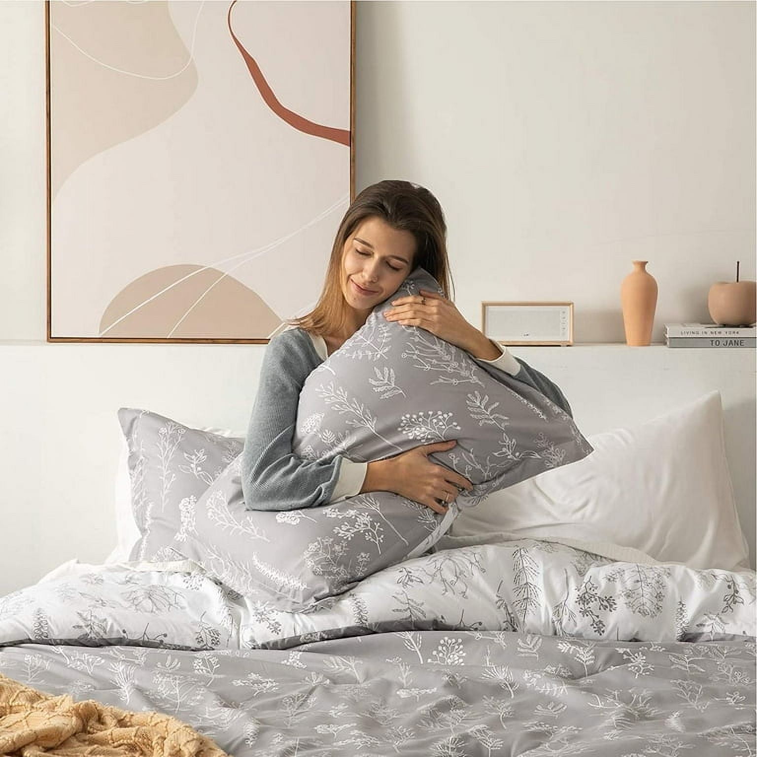 Bedsure 3 Pieces Grey King Size Comforter Sets, Cute Flowers Botanical  Lightweight Soft Bedding Set with 2 Pillow Shams