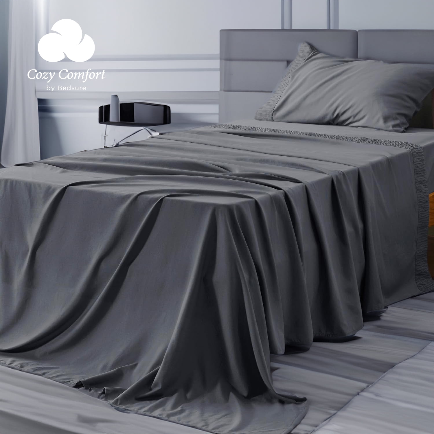Cozy Comfort 3 Pieces Hotel Luxury Dark Grey Sheets Twin，Easy Care Polyester Microfiber material Cooling Bed Sheet Set