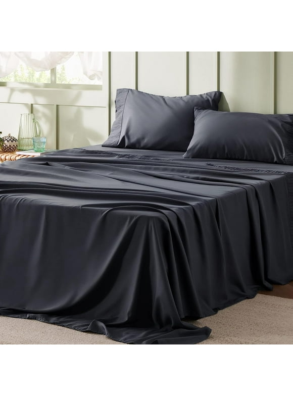 Bedsure 3 Pieces Hotel Luxury Dark Grey Sheets Twin，Easy Care Polyester Microfiber material Cooling Bed Sheet Set