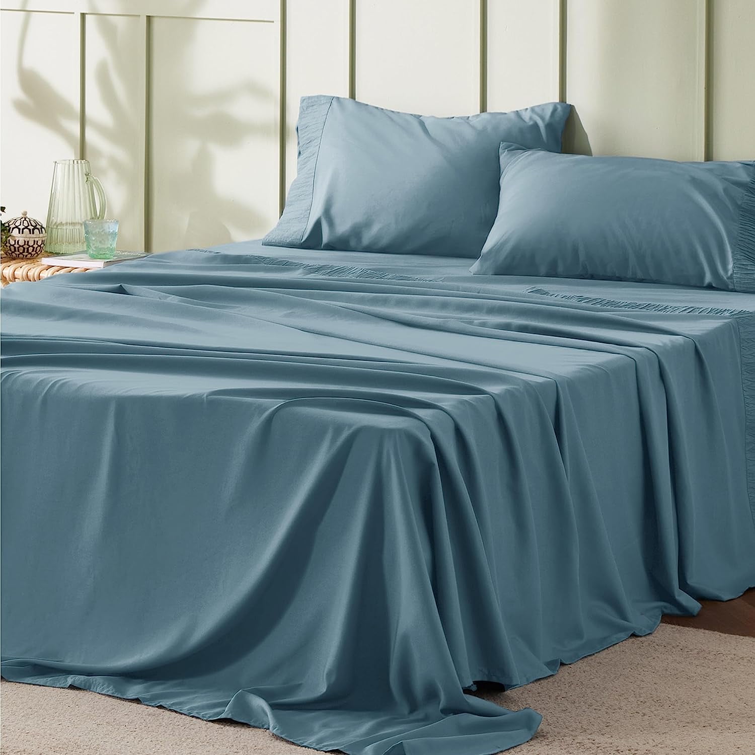 Bedsure 3 Pieces Hotel Luxury Grey Blue Sheets Twin，Easy Care