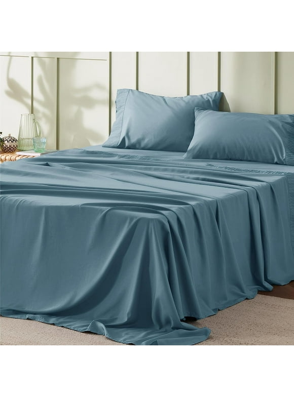 Bedsure 3 Pieces Hotel Luxury Grey Blue Sheets Twin，Easy Care Polyester Microfiber material Cooling Bed Sheet Set