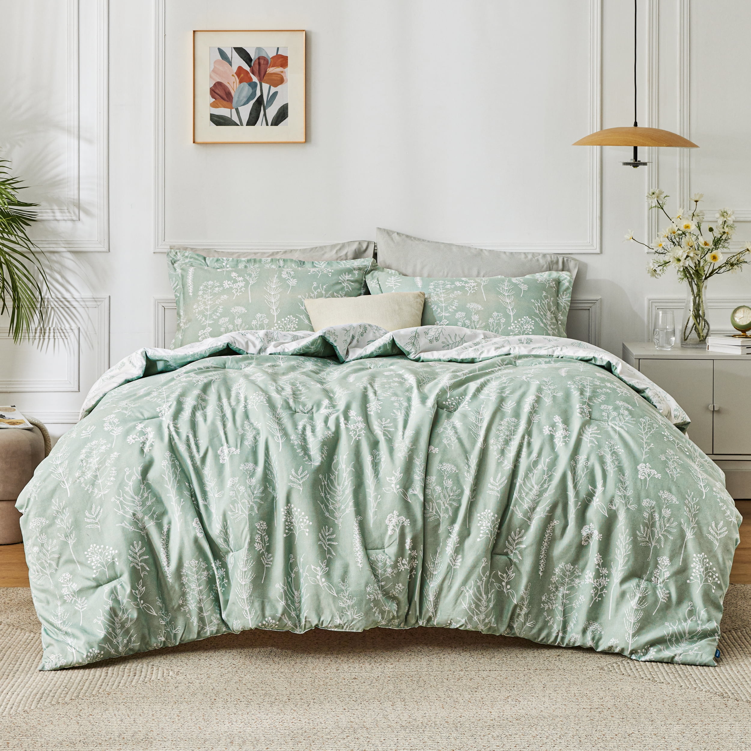Bedsure 3 Pieces Sage Green Floral Comforter Sets, 1 Soft Reversible