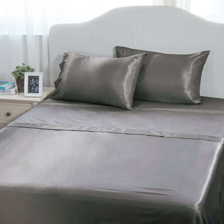 Satin Sheets King Size 4-pieces Silky Sheets Microfiber Black Bed Sheet Set  With 1 Deep Pocket Fitted Sheet