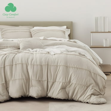 Cozy Comfort Beige Full Comforter Set - 4 Pieces Pinch Pleat Bed Set, Down Alternative Warm Bedding Sets for All Season, 1 Comforter, 2 Pillowcases, 1 Decorative Pillow