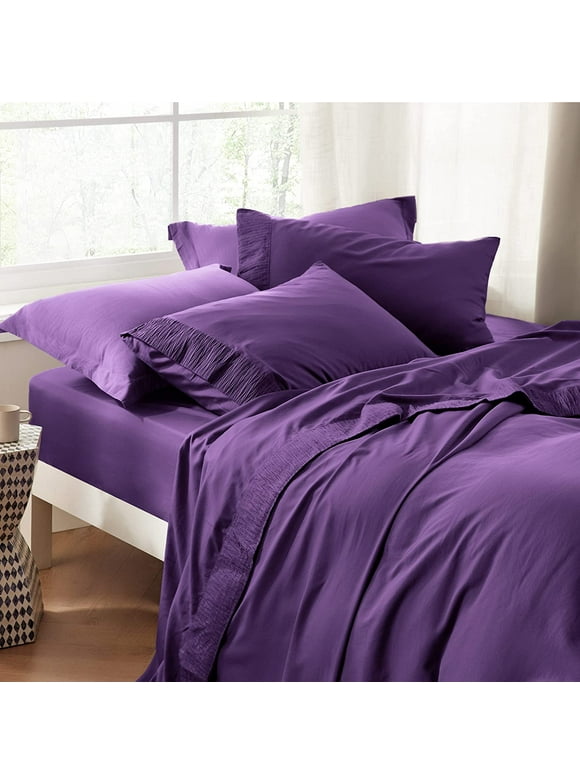 Bedsure 4 Pieces Hotel Luxury Amaranth Purple Sheets Full，Easy Care Polyester Microfiber material Cooling Bed Sheet Set