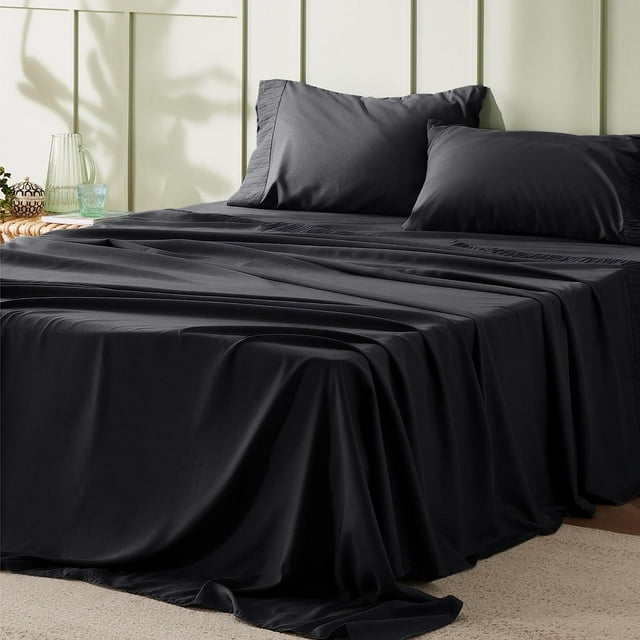 Bedsure 4 Pieces Hotel Luxury Black Sheets California King，Easy Care