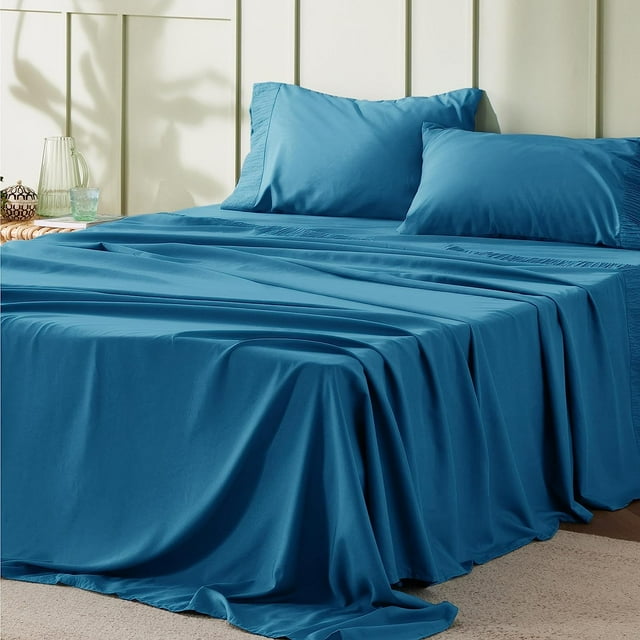 Bedsure Hotel Luxury Teal Sheets Set, California King Size, 4 Pieces