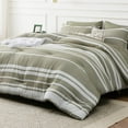 Cozy Comfort Bed in a Bag Twin Size 5 Pieces, Olive Green White Striped
