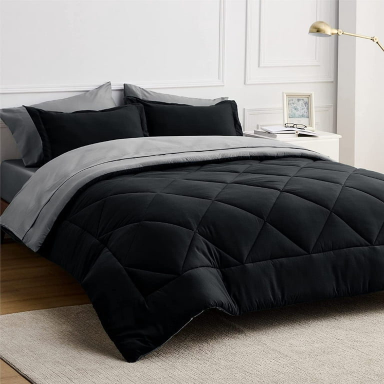 Bedsure Black Comforter Set Queen - 7 Pieces Reversible Bed in a Bag with  Comforters, Sheets, Pillowcases & Shams 