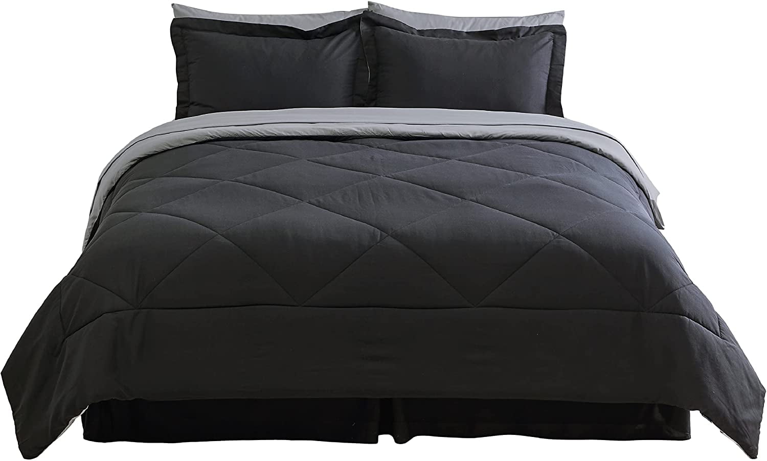 Bedsure Black Comforter Set Queen - 7 Pieces Reversible Bed in a Bag with Comforters, Sheets, Pillowcases & Shams