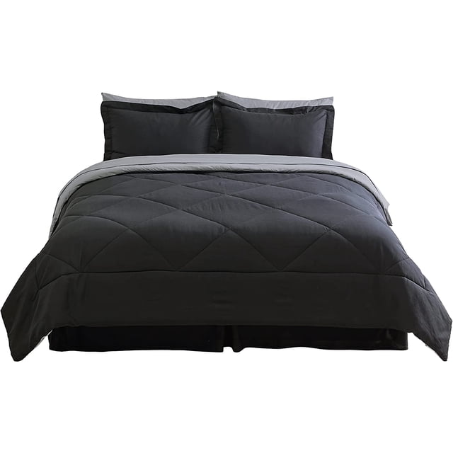 Bedsure Black Comforter Set Queen 7 Pieces Reversible Bed in a Bag