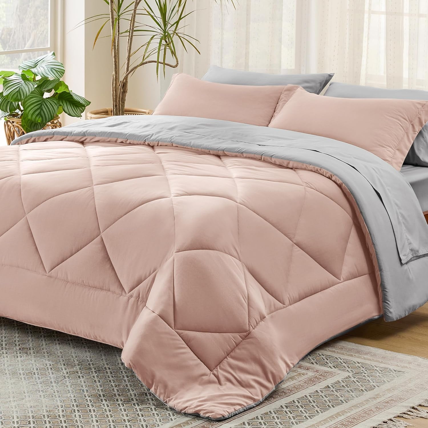 Cozy Comfort Blush Pink Full Size Comforter Set 7 Pieces Reversible